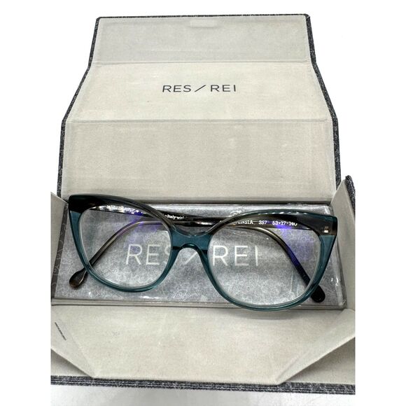 RES/REI Handmade in Italy Eyeglass Frame Large Modest Cat Eye Shape w/ C…